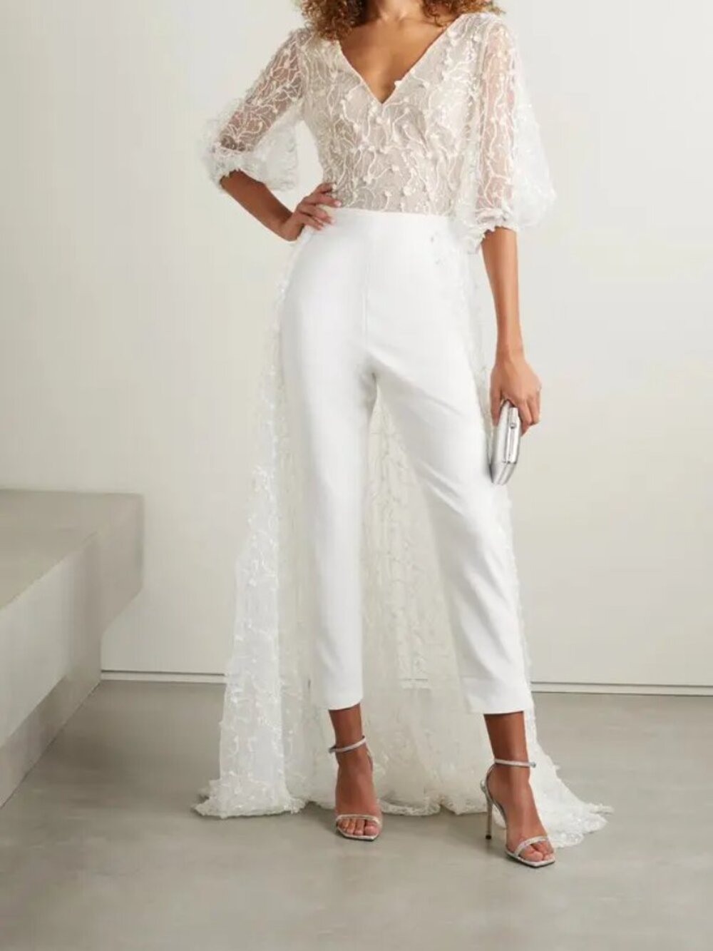 Stella embellished embroidered tulle and crepe jumpsuit